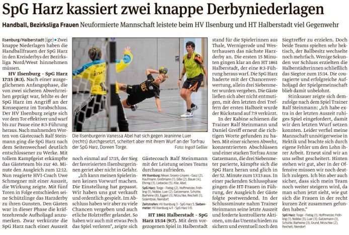 Volksstimmebericht über die Frauen Spiele der SpG Harz